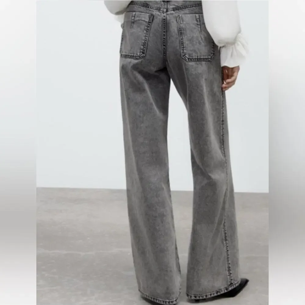 Zara Gray Wide Leg High Rise Jeans